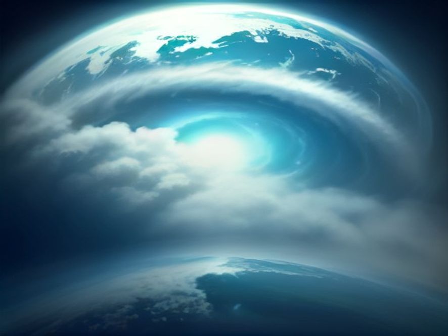 A cinematic and photorealistic 8k image showing the Korean peninsula suffering under a massive, shimmering heatwave dome that blocks a swirling typhoon in the distance, capturing the oppressive atmosphere of an unrelenting climate wall, highly detailed, dramatic lighting.