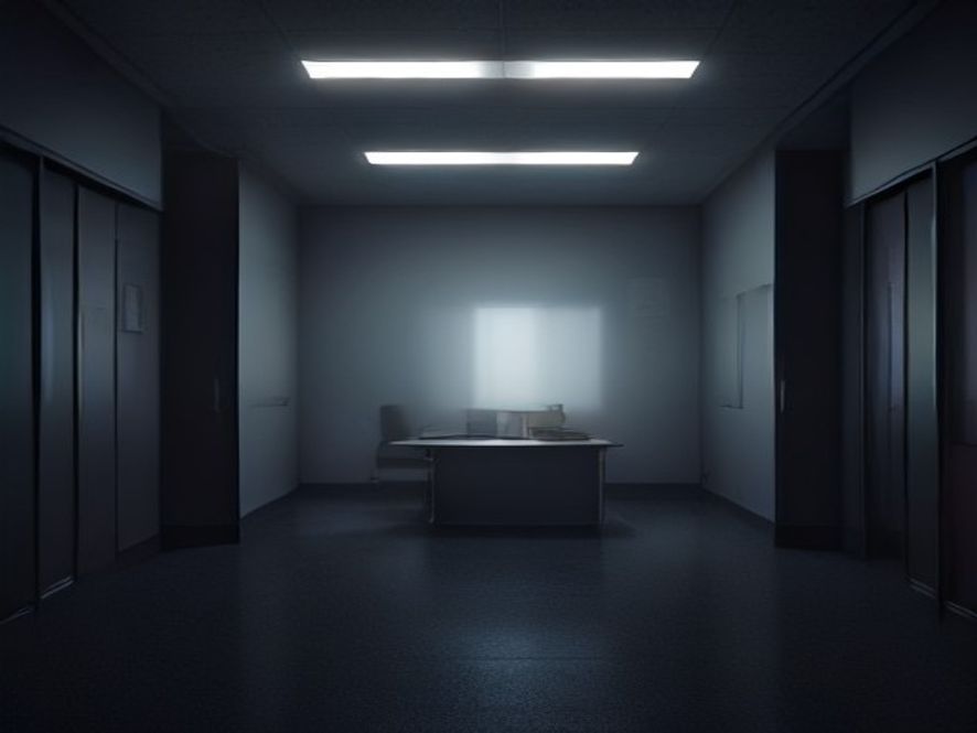 A cinematic, photorealistic 8k image of a lonely, dark police investigation office filled with endless stacks of unsolved missing person files, emphasizing a sense of structural neglect and the heavy weight of administrative burden in a dimly lit, somber atmosphere.