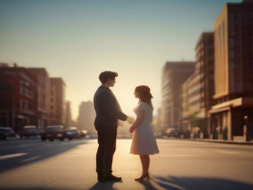 A cinematic, photorealistic 8k image featuring a hopeful young couple standing in a soft, sunlit urban landscape with a subtle golden glow, representing a new beginning and future investment, with abstract digital representations of financial support and growth integrated into the background, highly detailed, professional photography style.