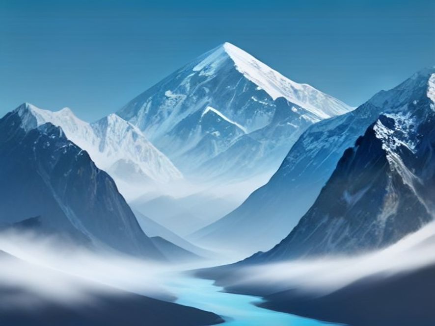 A cinematic, photorealistic 8k image capturing the majestic but crumbling Himalayan peaks with massive glaciers melting into a fragile, impoverished mountain village below, symbolizing the stark contrast of global climate inequality and the urgent warning of environmental collapse.