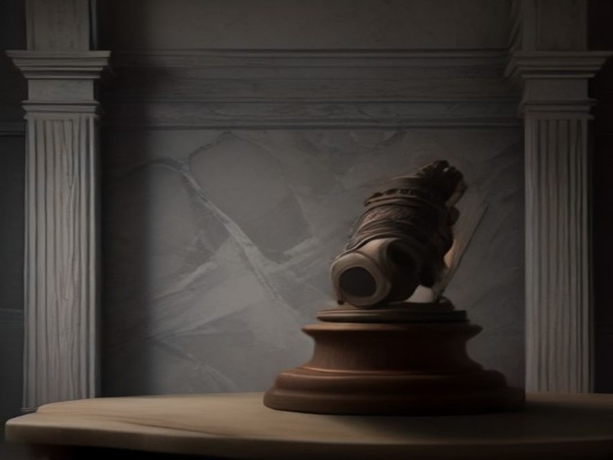 A cinematic, photorealistic 8k image of a colossal, traditional wooden judges gavel resting on a weathered marble table, positioned between two opposing shadows representing a grand government palace and a neoclassical courthouse, symbolizing the intense political struggle for judicial independence, moody atmospheric lighting, dramatic contrast.
