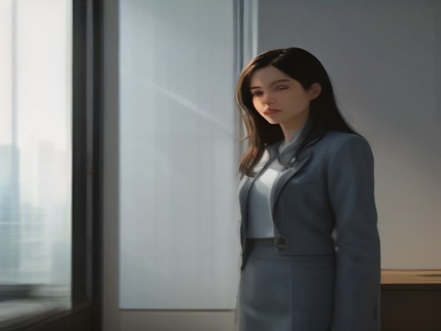 A cinematic and photorealistic 8k portrait of a confident young female politician in her 30s standing in a modern, professional government office with soft sunlight streaming through the window, symbolizing a new era of political transformation and youthful leadership, sophisticated and professional atmosphere.