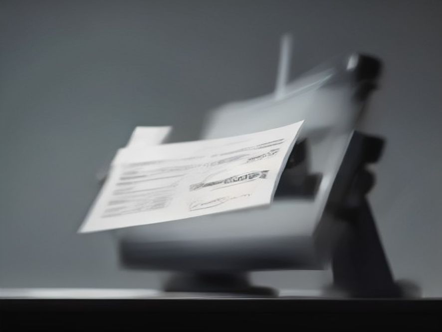 A cinematic, highresolution 8k photorealistic closeup shot of a suspicious, highvalue forged check held on a sleek bank counter, with a sharpeyed bank tellers hands visible in the softfocus background, highlighting a tense atmosphere of financial security and vigilance.