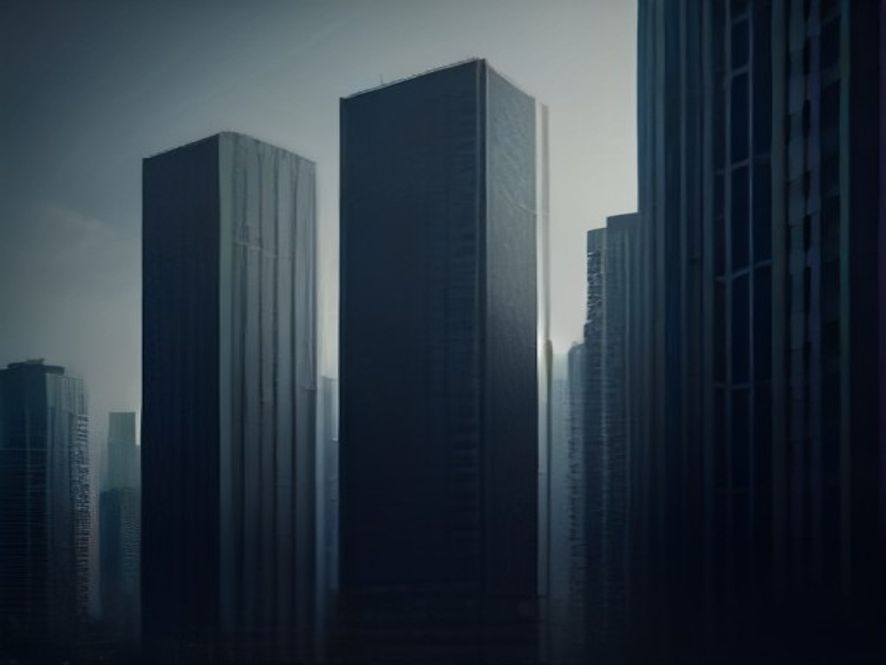 A cinematic, photorealistic 8k image featuring a sleek, modern apartment building silhouette looming over a blurred, dimly lit urban planning map, symbolizing the tension between systemic housing fairness and the controversy of real estate special supply, with a dramatic contrast between light and shadow.