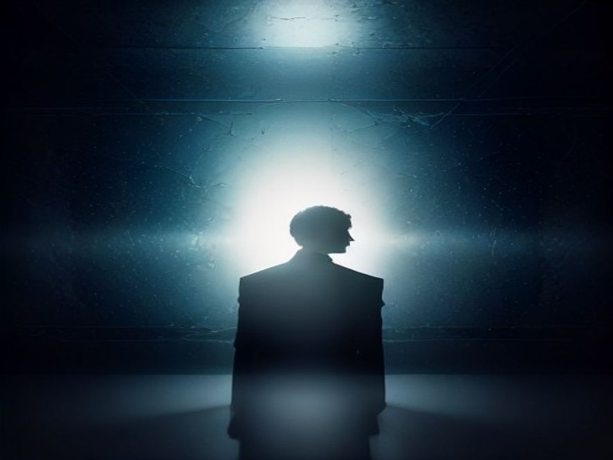 Cinematic, photorealistic 8k image of a blurred, shadowy silhouette of an official standing behind a giant, cracked glass wall that symbolizes a broken and opaque government vetting system, with sharp dramatic lighting emphasizing the tension between public trust and systemic failure, high contrast, professional photography style.