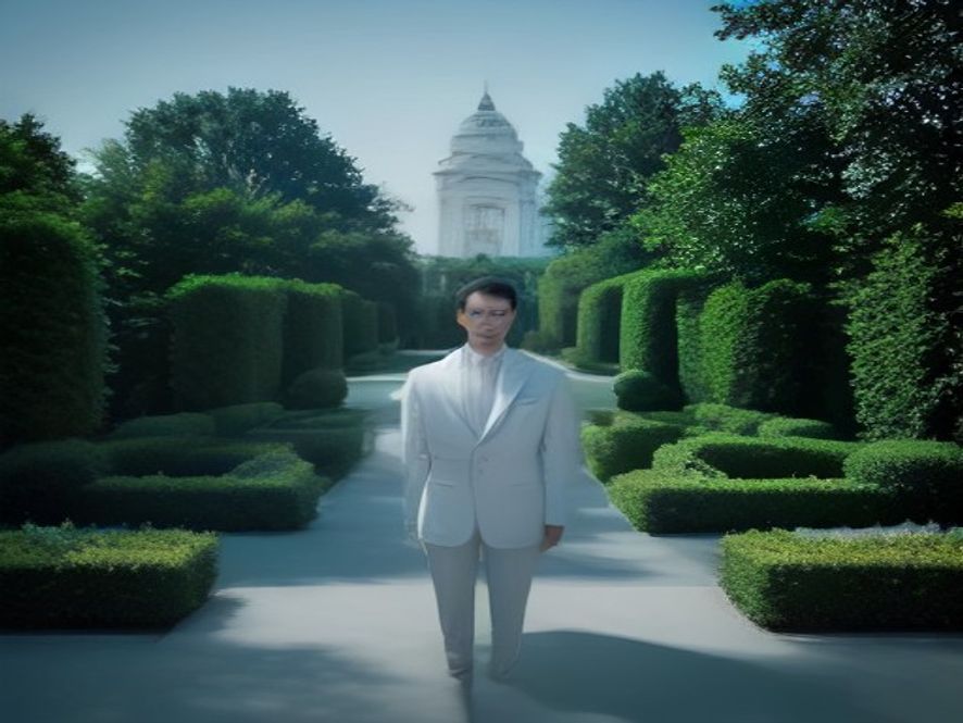 A cinematic and photorealistic 8k portrait of a charismatic national leader standing alongside popular celebrities in a brightly lit, elegant formal garden, capturing a friendly and relaxed atmosphere that blurs the line between highlevel politics and pop culture, high contrast, professional photography style.