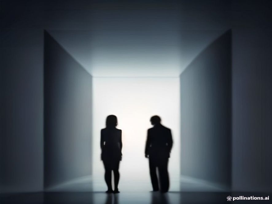 A cinematic and photorealistic 8k image featuring a subtle, conceptual silhouette of two opposing political figures standing on opposite sides of a dimly lit, hightension modern office, symbolizing internal party conflict and strategic distance, with a dark and sophisticated atmosphere.