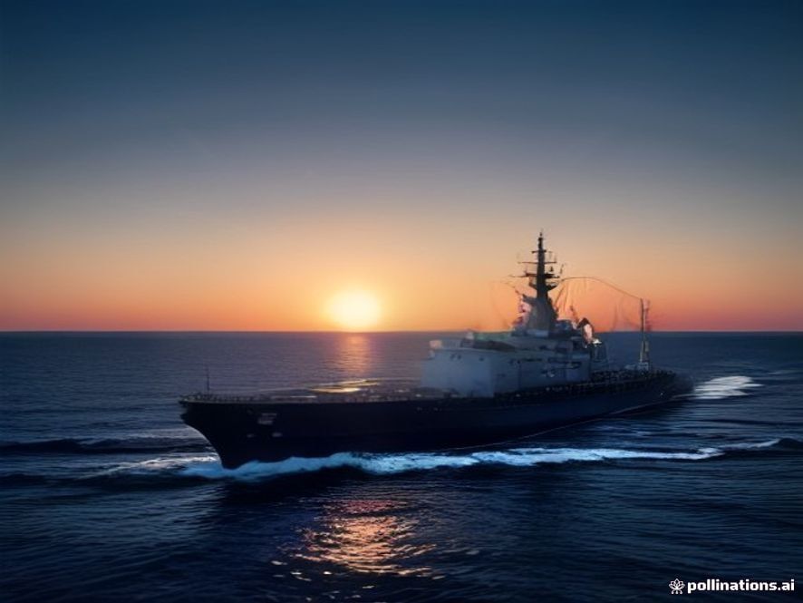 Cinematic, photorealistic 8k image of a glowing, turbulent Middle Eastern horizon at dusk with distant smoke rising over a strategic maritime oil shipping route, symbolizing geopolitical tension and global energy market instability.