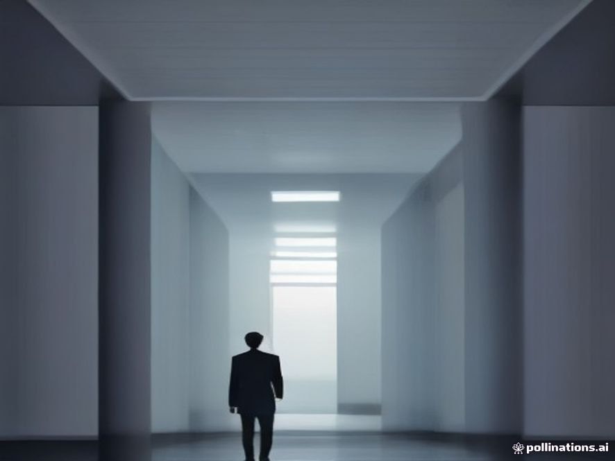 A powerful, cinematic portrait of a determined South Korean politician standing in a sleek, modern government office building with highcontrast lighting, symbolizing political transition and leadership, photorealistic, 8k resolution.