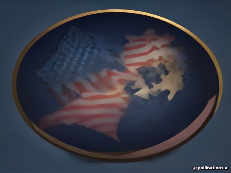 A cinematic, photorealistic 8k image of the American and Chinese national flags subtly overlapping in a balanced composition, representing strategic diplomatic stability and global economic tension, set against a sophisticated, abstract geopolitical background with deep blue and gold tones.