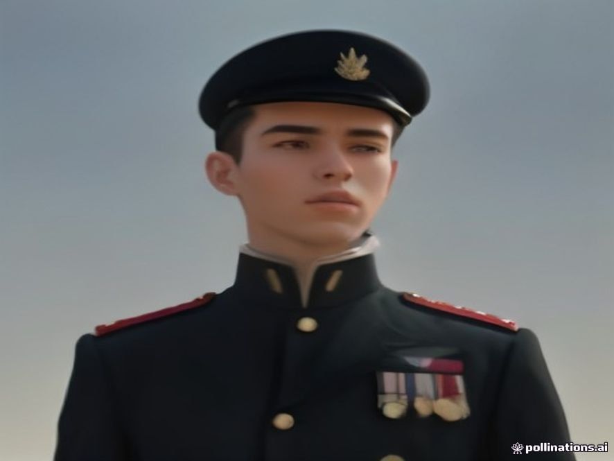 A cinematic and photorealistic 8k portrait of a young military officer in a crisp uniform standing with dignity against the backdrop of a disciplined army training field, capturing the essence of responsibility, leadership, and public service, soft natural lighting, high contrast, professional photography style.