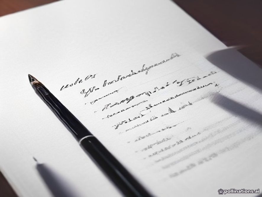 A cinematic and photorealistic 8k closeup shot of an elegant fountain pen resting on an old, formal legal document, symbolizing the contrast between modern digital devices blurred in the background and the enduring necessity of traditional handwritten wills for legal validity.