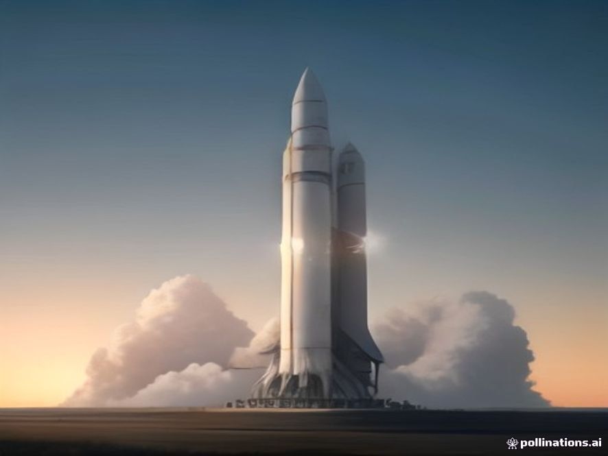 A cinematic, photorealistic 8k image capturing the Nuri space launch vehicle standing tall at the launch pad during a serene dawn, with soft morning light illuminating its majestic structure against a vast sky, embodying national ambition and advanced aerospace technology.