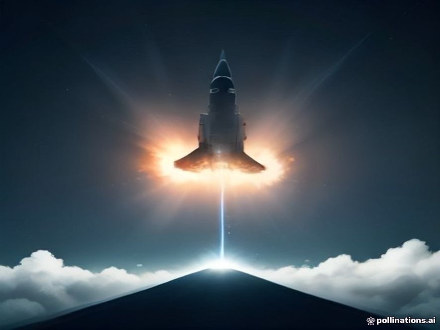 A cinematic, photorealistic 8k image of the Nuri rocket majestically ascending into the dark blue space with a trail of fire, surrounded by 15 advanced satellites deploying in orbit above the glowing Earth, capturing the dawn of a new era in Korean space economy.