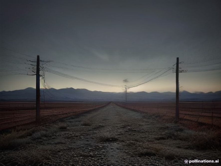 A cinematic, highdetail, photorealistic wide shot of the desolate DMZ landscape at twilight, featuring rusted barbed wire fences stretching toward the horizon under a moody, overcast sky, emphasizing a tense and somber atmosphere with a sense of impending geopolitical conflict, 8k resolution.