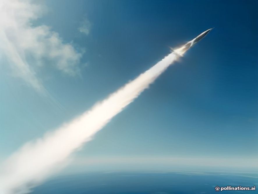 Cinematic, photorealistic 8k image of the Nuri rocket soaring into the vast, clear blue sky with a trailing exhaust plume, symbolizing South Koreas entry into the era of independent space exploration and advanced satellite technology.