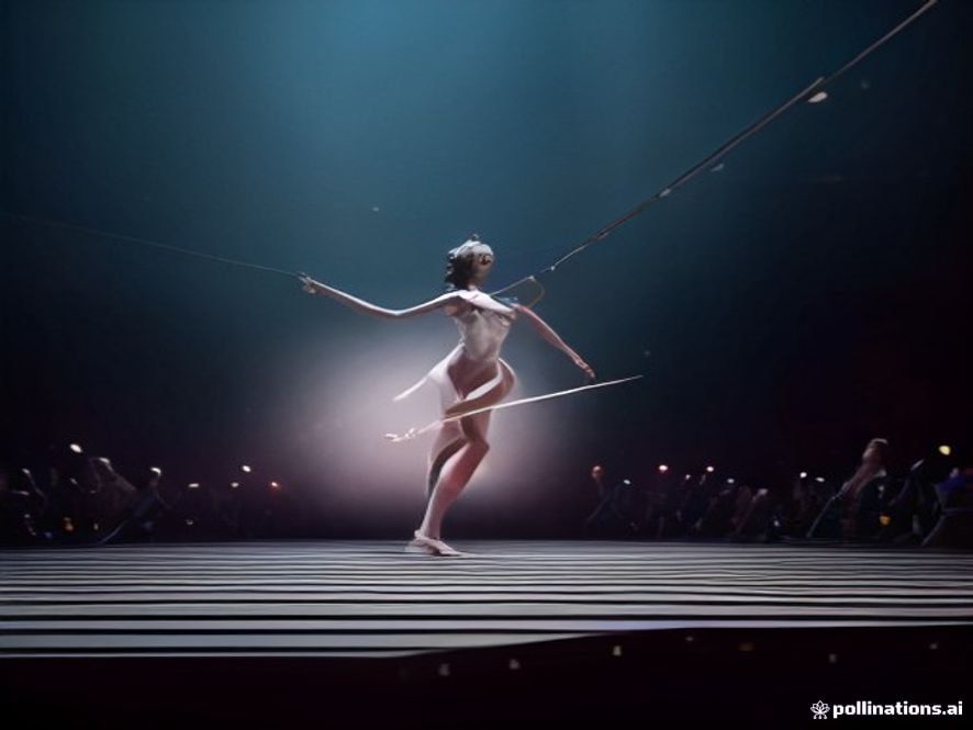 A cinematic, photorealistic 8k image capturing a tightrope performers empty performance stage at a festival, highlighting the absence of safety mats on the ground, with a somber and tense atmosphere under festive lights that emphasizes the negligence of safety protocols.