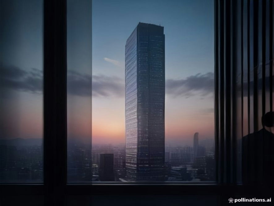 A cinematic, photorealistic 8k image showing a modern, minimalist government building in Sejong City at twilight, with silhouettes of professional public servants looking out of a large glass window toward a rapidly developing cityscape, symbolizing the tension of administrative transition and the dawn of a new era in national balance, captured with a sharp focus and dramatic professional lighting.