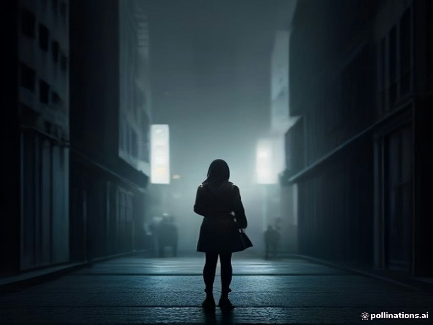 A cinematic and photorealistic 8k image of a person standing in a dimly lit public space, using a chair as a defensive shield to maintain physical distance from an unseen threat, capturing a tense and strategic atmosphere of urban survival, dramatic lighting, high detail.