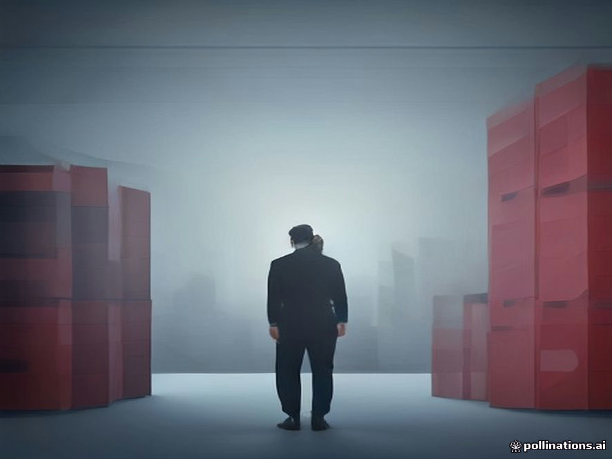 A cinematic, photorealistic 8k image of a thoughtful politician standing in a dim, highstakes political office, surrounded by stacks of official documents and blurred national flags, reflecting the heavy burden and public scrutiny of controversial political rhetoric.