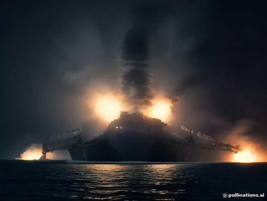Cinematic, photorealistic 8k image capturing a tense and dramatic scene inside a dimly lit, narrow, and claustrophobic naval submarine maintenance compartment with smoke and embers lingering from a recent explosion, highlighting the hazardous environment and the urgent atmosphere of a highstakes military emergency.