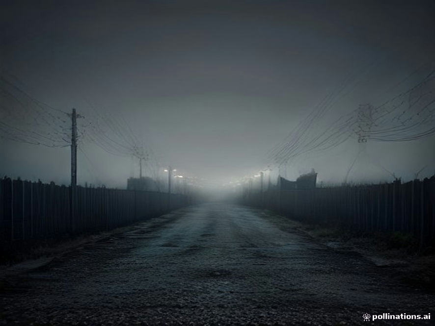 A cinematic and photorealistic 8k image of the tense, fogcovered Korean demilitarized zone at twilight, featuring imposing barbedwire fences and silhouettes of military structures under a dark, ominous sky, capturing a mood of high geopolitical tension and impending conflict.