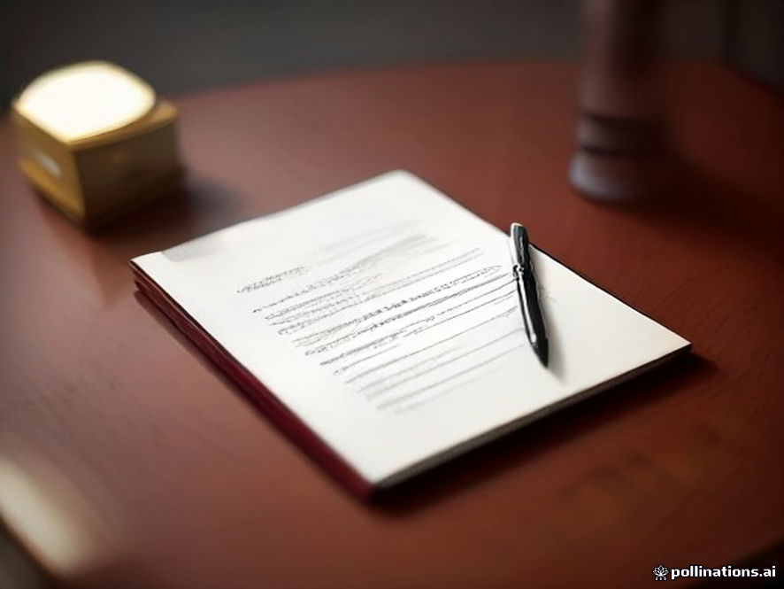 A highquality, cinematic closeup shot of an elegant fountain pen resting on a handwritten legal will document atop a mahogany desk, highlighting the contrast between the traditional handwritten document and a blurred modern smartphone in the background, symbolizing the gap between digital convenience and legal formality, photorealistic, 8k.