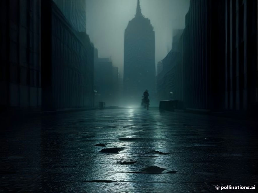 A cinematic and photorealistic 8k image showing a dimly lit, highstakes financial district at dusk, featuring a decaying newspaper scattered on a cold marble floor with digital stock market charts flickering in the background, symbolizing the collapse of media integrity and the urgency of financial justice, dramatic shadows, moody atmosphere.