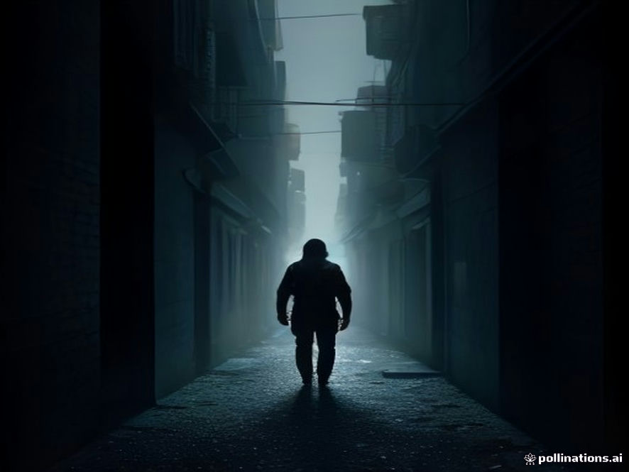A professional criminal profiler standing in the dark, narrow alleyway of a dense urban neighborhood at night, examining remnants of a fire with intense focus, cinematic lighting, photorealistic, 8k, dramatic atmosphere, high contrast, suspenseful crime scene investigation.